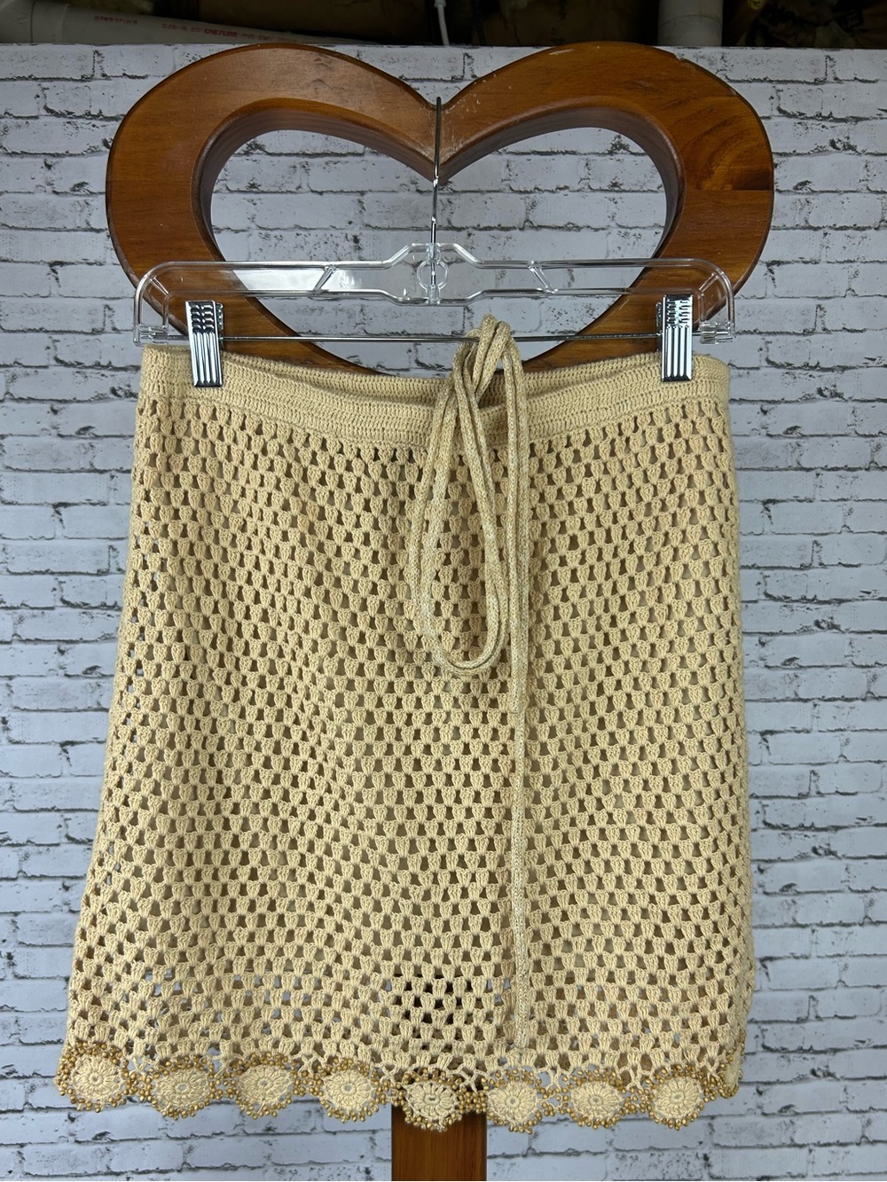 Moda International | Tan Crochet Drawstring Mini Skirt